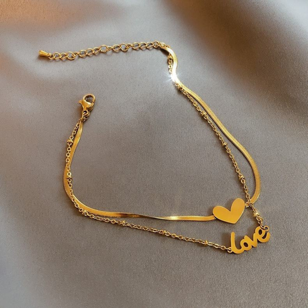 Gold Plated "Love" Anklet – Adjustable Heart Chain for Women