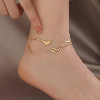 Gold Plated "Love" Anklet – Adjustable Heart Chain for Women