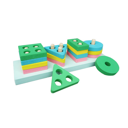 Wooden Geometric Blocks Stacker & Shape Sorter Puzzle