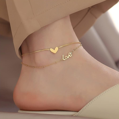 Gold Plated "Love" Anklet – Adjustable Heart Chain for Women