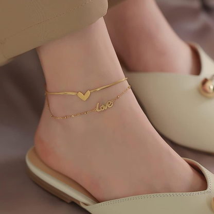 Gold Plated "Love" Anklet – Adjustable Heart Chain for Women