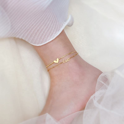 Gold Plated "Love" Anklet – Adjustable Heart Chain for Women
