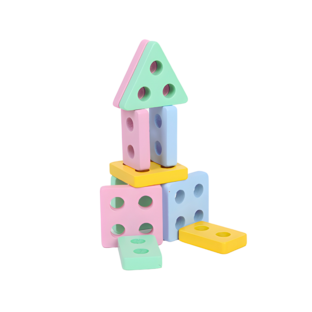 Wooden Geometric Blocks Stacker & Shape Sorter Puzzle