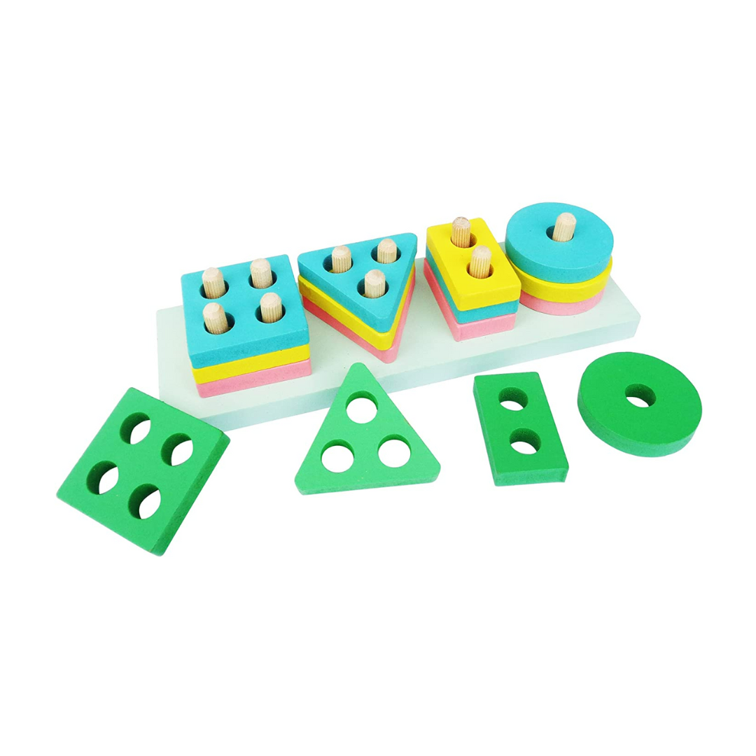 Wooden Geometric Blocks Stacker & Shape Sorter Puzzle