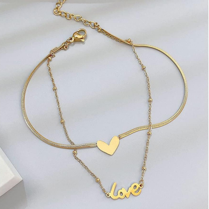 Gold Plated "Love" Anklet – Adjustable Heart Chain for Women