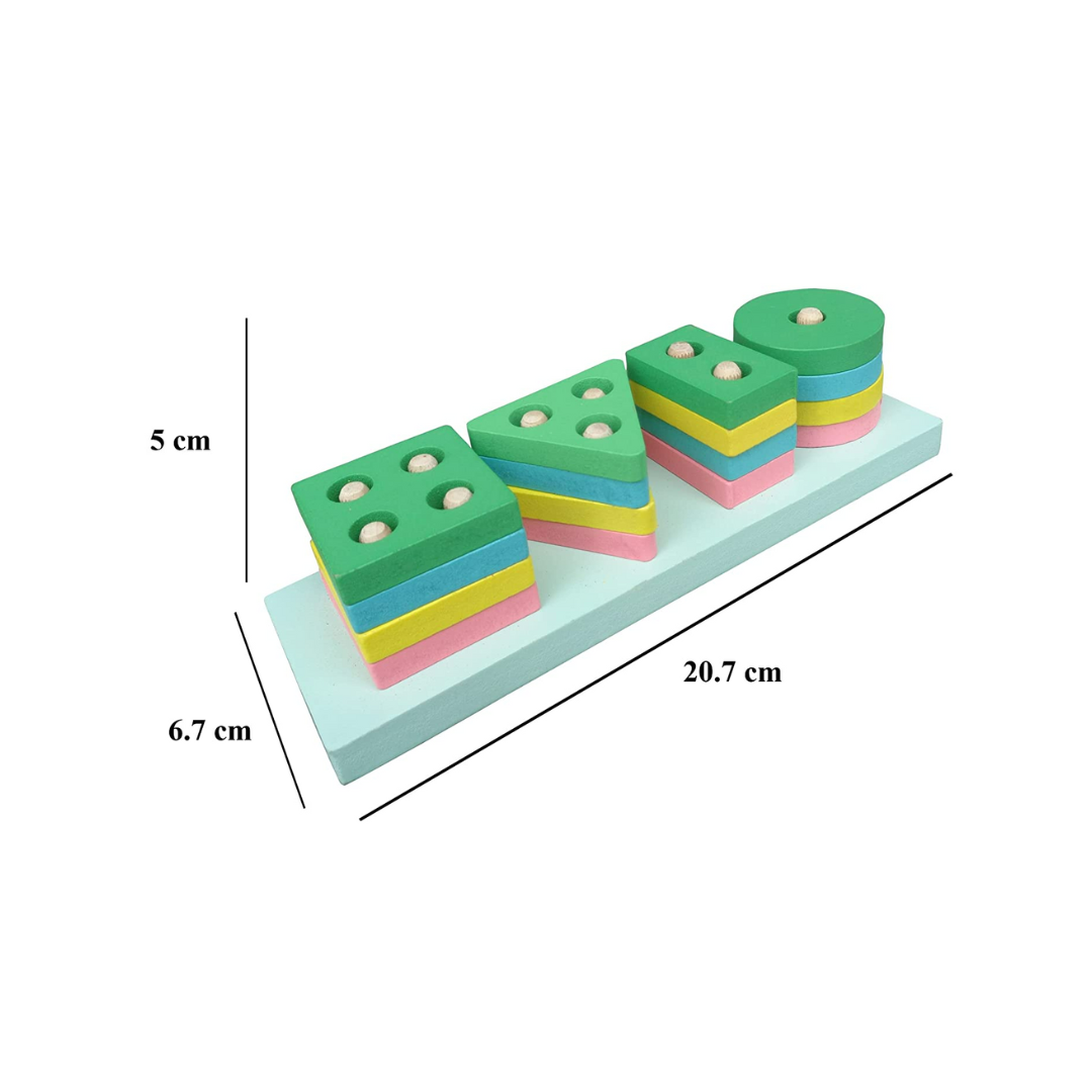 Wooden Geometric Blocks Stacker & Shape Sorter Puzzle