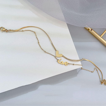 Gold Plated "Love" Anklet – Adjustable Heart Chain for Women