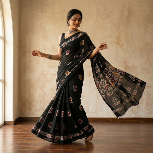 Jaipuri Traditional Hand Block Printed Cotton Mulmul Saree with Blouse Piece