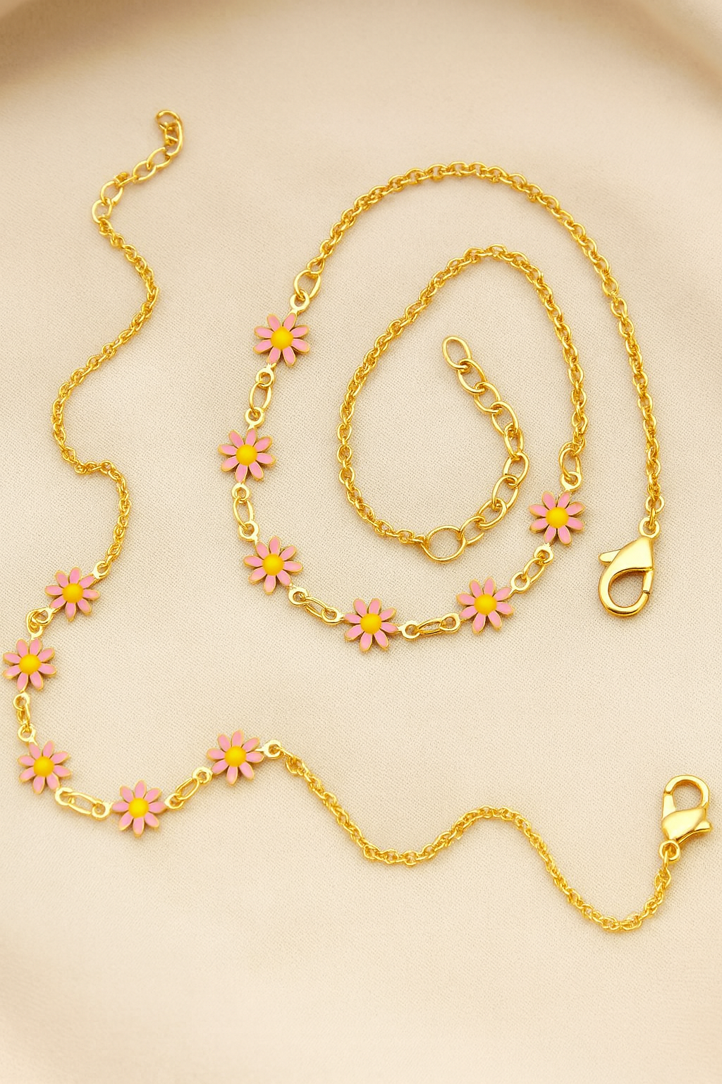 Pink Daisy Gold Anklet (Pack of 2) – Floral Charm Anklets for Women